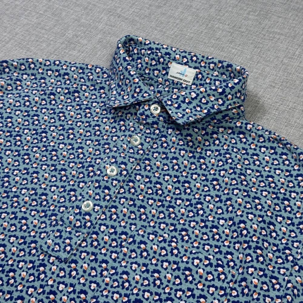 Johnnie-O Floral Golf Polo Shirt Mens Small Blue Short Sleeve Hangin' Out Jersey